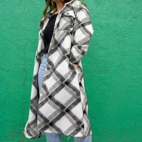 Elan Black Grey Plaid Long Softest Brushed Shacket, S & XL, NWT - Picture 4 of 5